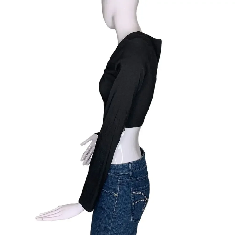 Zara Crop Top Long Sleeve Black Size M V-Neck Two Hidden Zippers